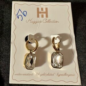 Gold Huggies With Large CZ Crystals